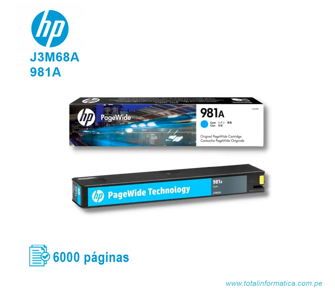 TINTA HP 981A CYAN J3M68A PAGE WIDE PRO X556, X586, 6000 PAGINAS - imagen 2
