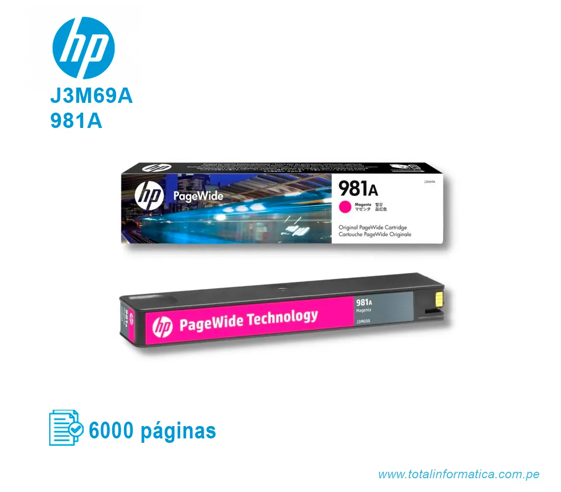 TINTA HP 981A MAGENTA J3M69A PAGE WIDE PRO X556, X586, 6000 PAGINAS - imagen 2