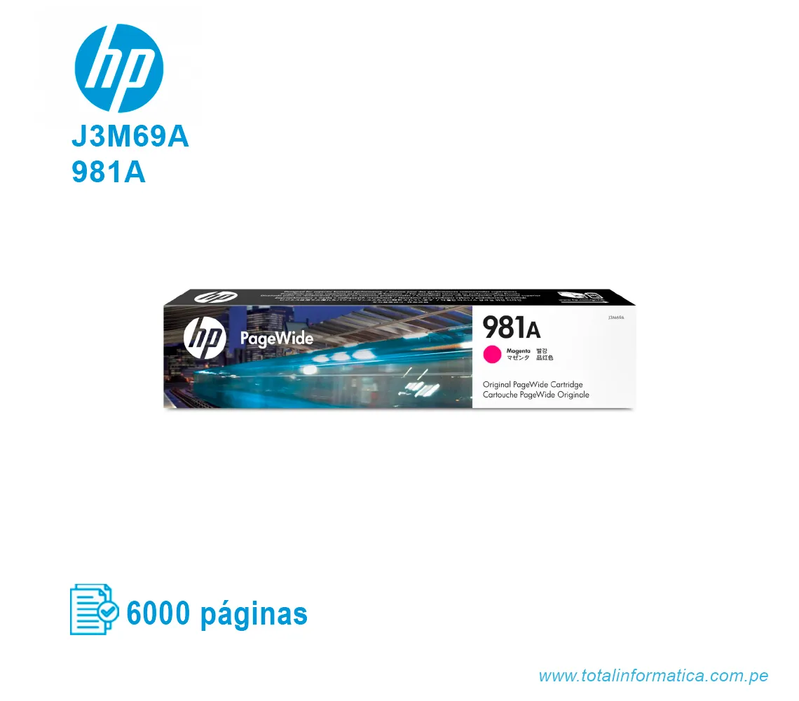 TINTA HP 981A MAGENTA J3M69A PAGE WIDE PRO X556, X586, 6000 PAGINAS - imagen 1