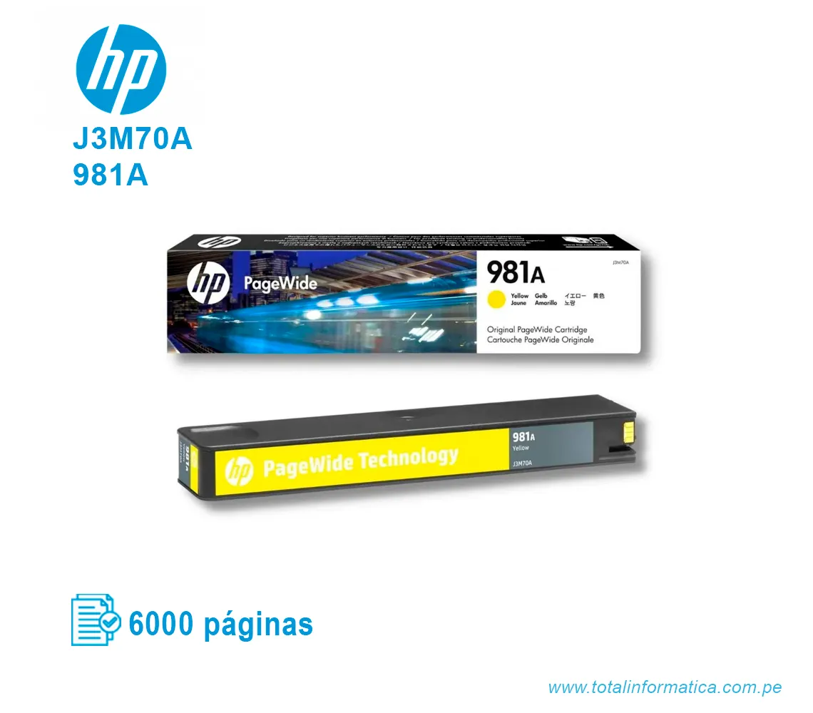 TINTA HP 981A YELLOW J3M70A PAGE WIDE PRO X556, X586, 6000 PAGINAS. - imagen 2