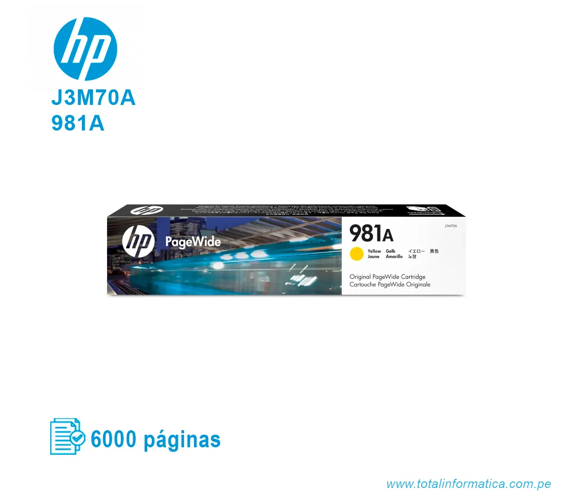 TINTA HP 981A YELLOW J3M70A PAGE WIDE PRO X556, X586, 6000 PAGINAS. - imagen 1