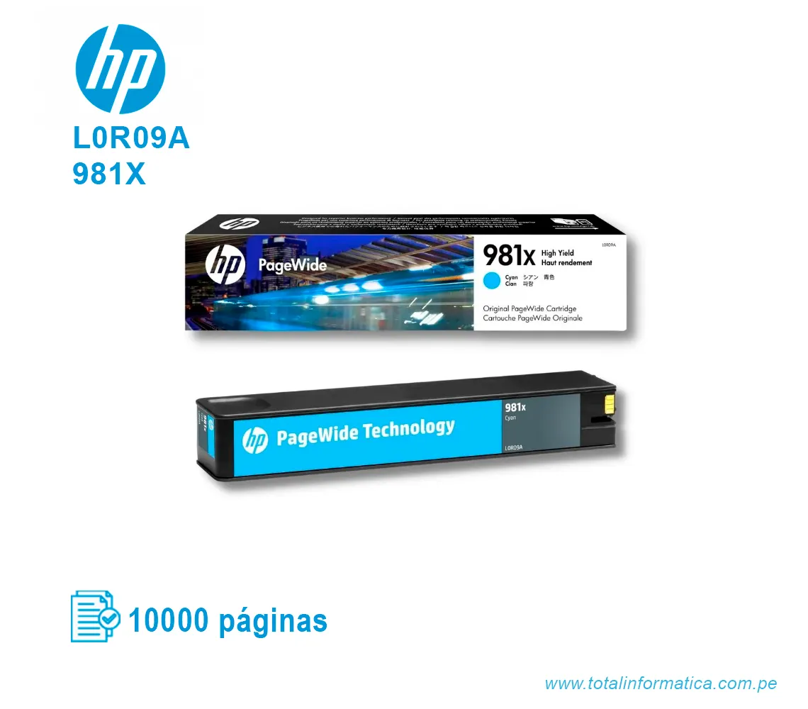 TINTA HP 981X CYAN L0R09A PAGE WIDE PRO X556, X586, 10000 PAGINAS - imagen 2