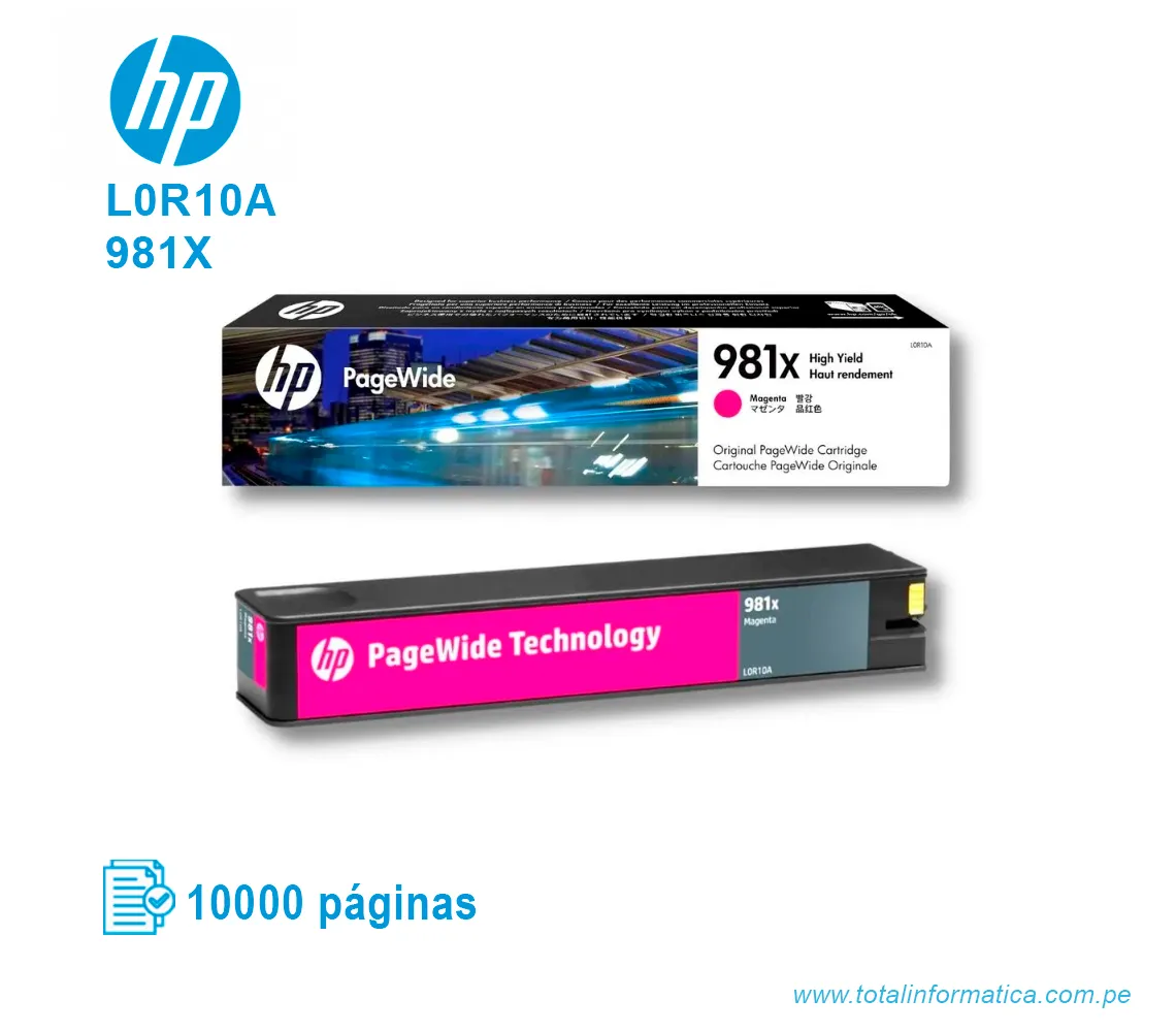 TINTA HP 981X MAGENTA L0R10A PAGE WIDE PRO X556, X586, 10000 PAGINAS - imagen 2