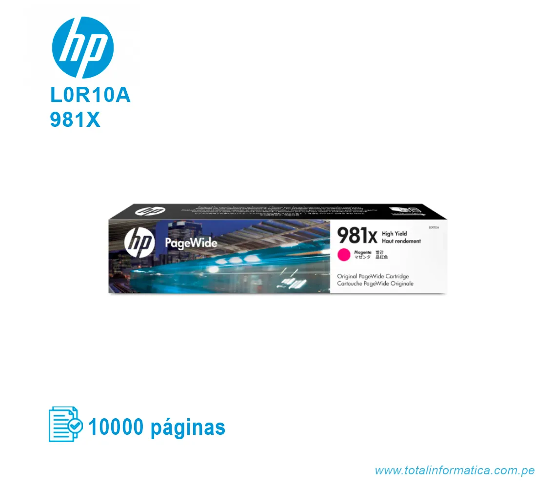 TINTA HP 981X MAGENTA L0R10A PAGE WIDE PRO X556, X586, 10000 PAGINAS - imagen 1