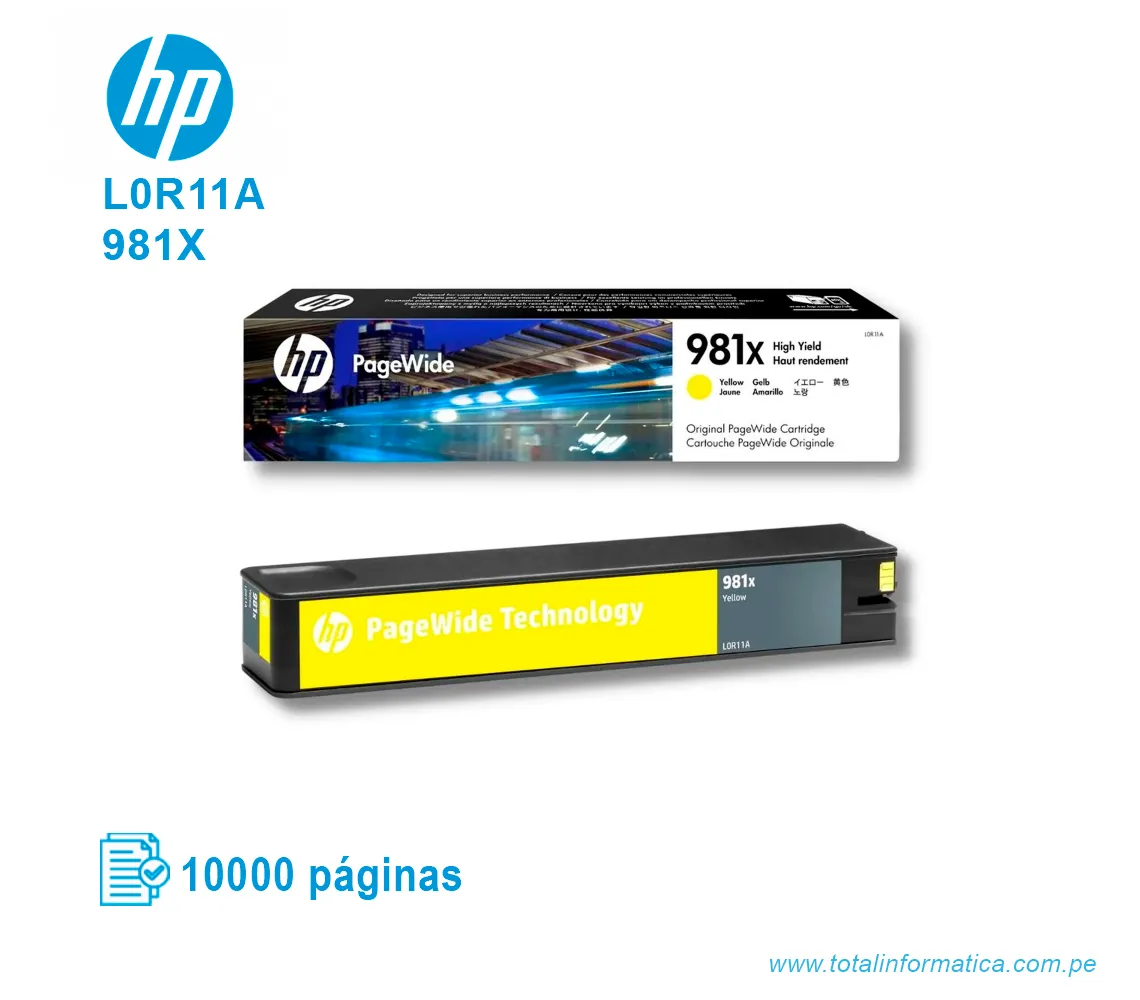 TINTA HP 981X YELLOW L0R11A PAGE WIDE PRO X556, X586, 10000 PAGINAS - imagen 2