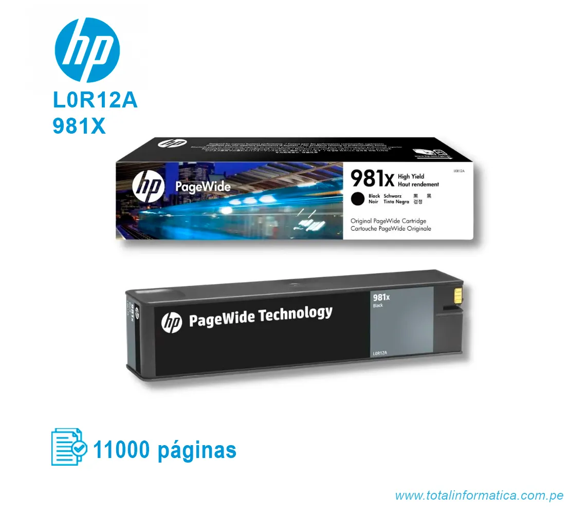 TINTA HP 981X BLACK L0R12A PAGE WIDE PRO X556, X586,11000 PAGINAS. - imagen 2