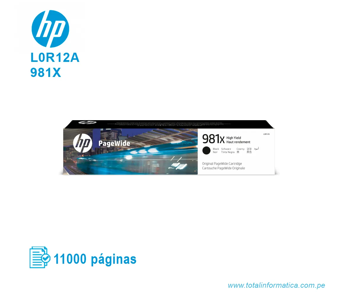 TINTA HP 981X BLACK L0R12A PAGE WIDE PRO X556, X586,11000 PAGINAS. - imagen 1