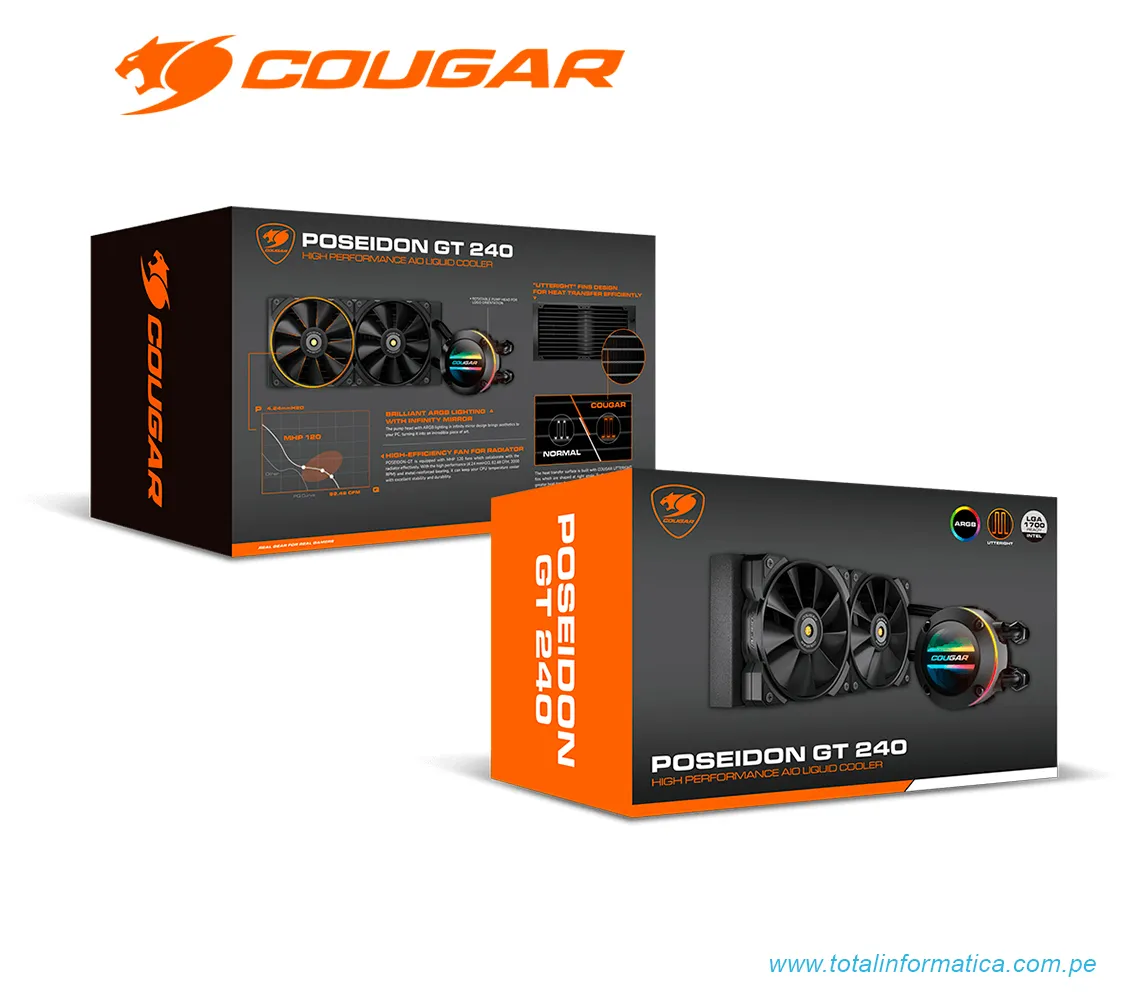 ENFRIAMIENTO LÍQUIDO COUGAR POSEIDON GT 240 ARGB: 2x 120mm, 600 - 2000RPM (3MAQS240.0001) - imagen 3