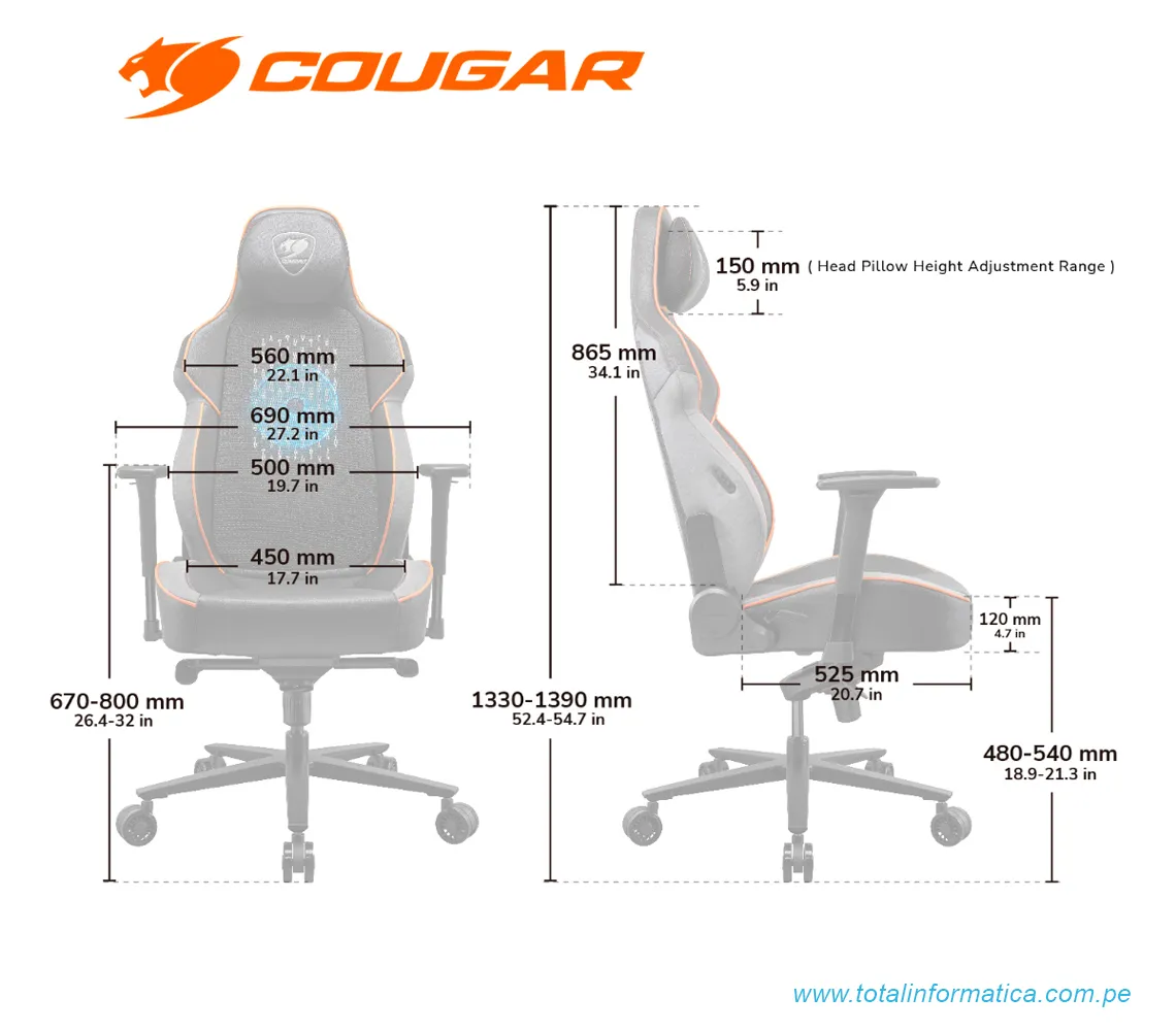 SILLA GAMER COUGAR NXSYS AERO: RECLINABLE, ALTURA AJUSTABLE, SOPORTA HASTA 160KG, CON VENTILADOR RGB INTEGRADO, COLOR NEGRO (3MARPBLB.0001) - imagen 6