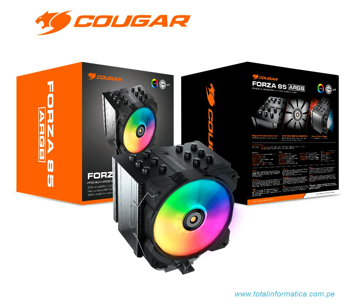 COUGAR AIR COOLER FORZA 85 ARGB: 120MM, 600-2000 RPM, NEGRO (3MFZR85.0001) - imagen 5