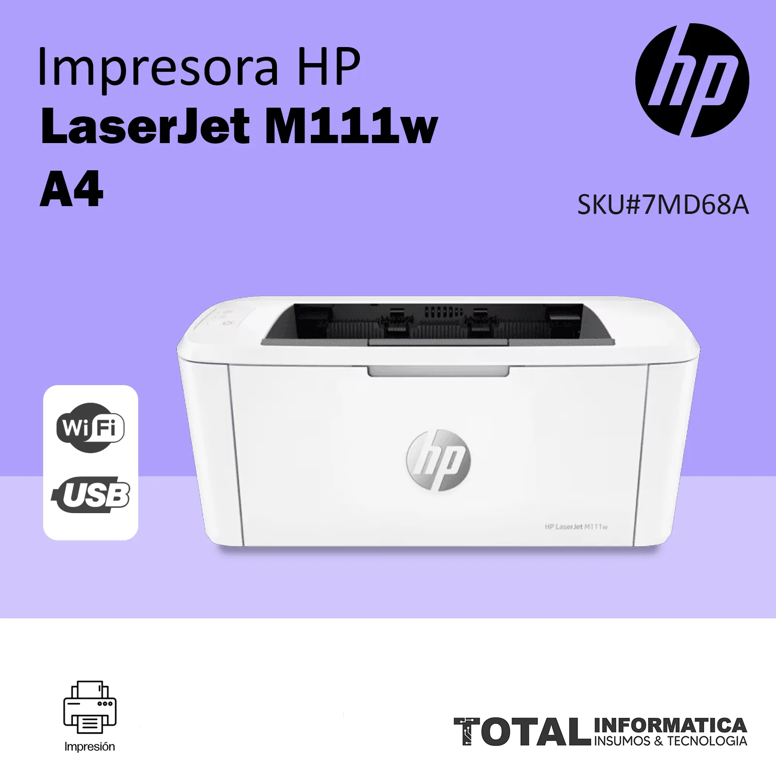 IMPRESORA HP LASERJET M111W 7MD68A MONOCROMATICA / 20PPM - imagen 1