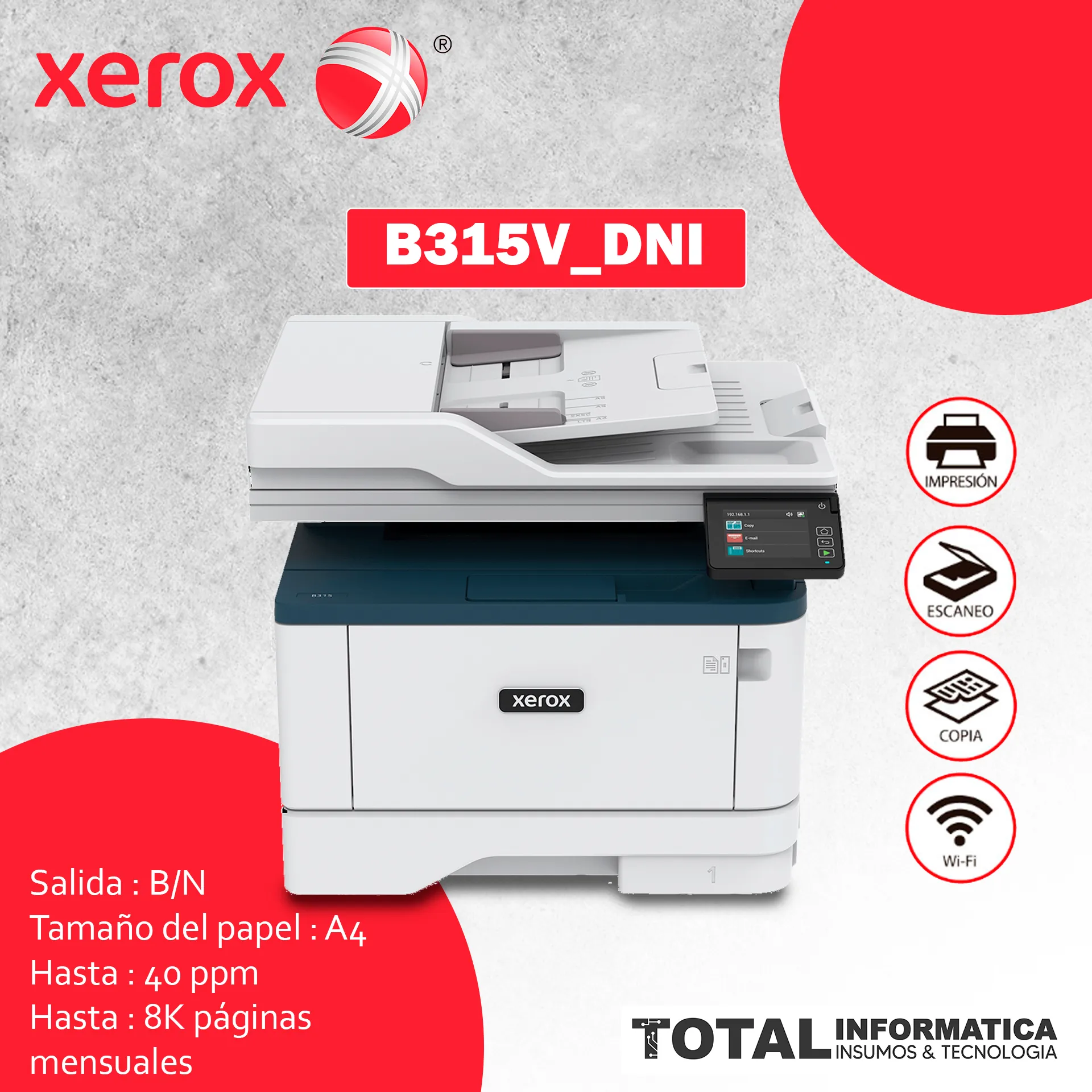 MULTIFUNCIONAL LASER XEROX B315, 40 PPM WI-FI/FAX, MONO - imagen 3