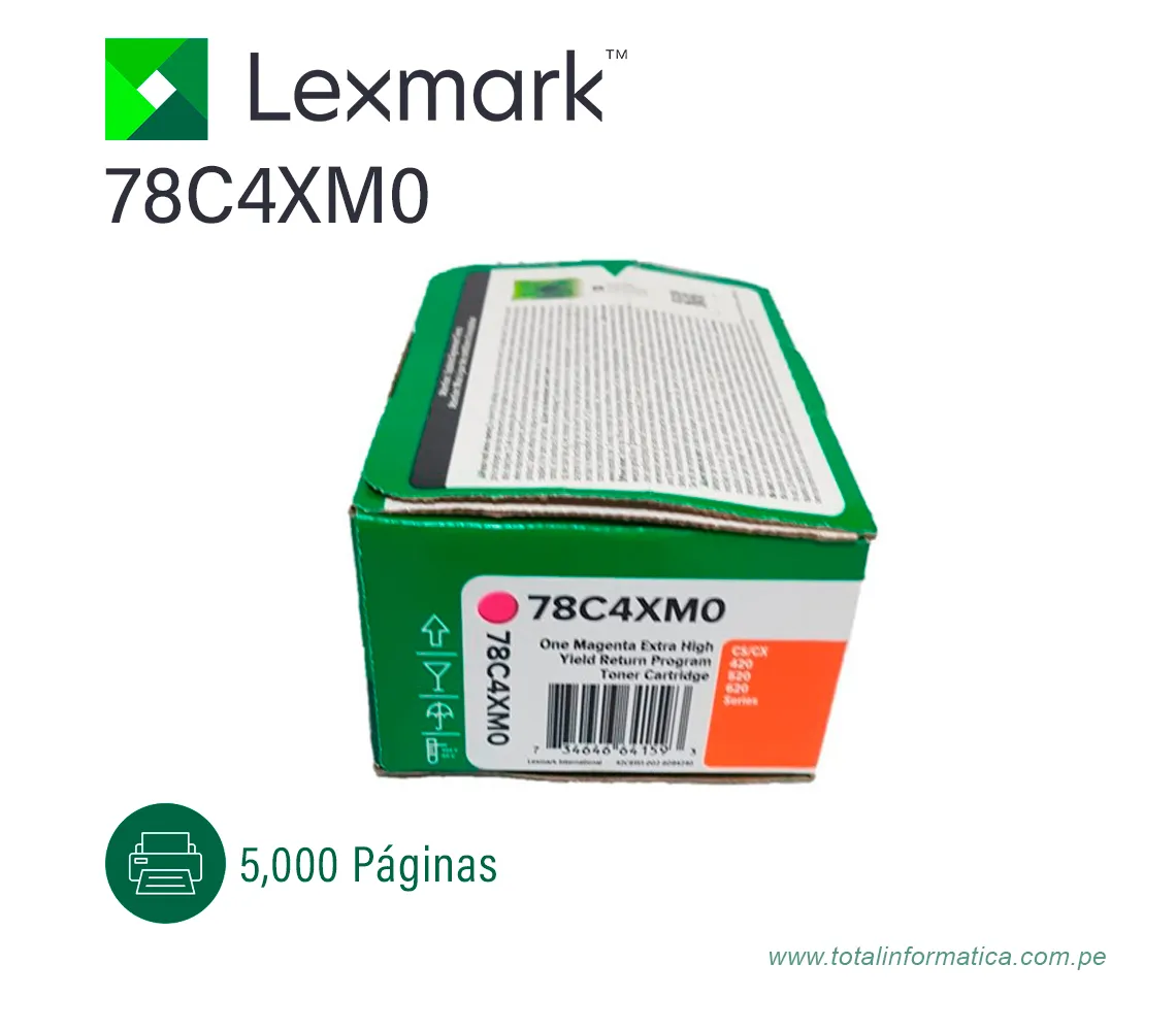 TONER LEXMARK (78C4XM0) MAGENTA CX622,CS421,CS521,CX625,CX522,CS622,CX421 5,000PG - imagen 2