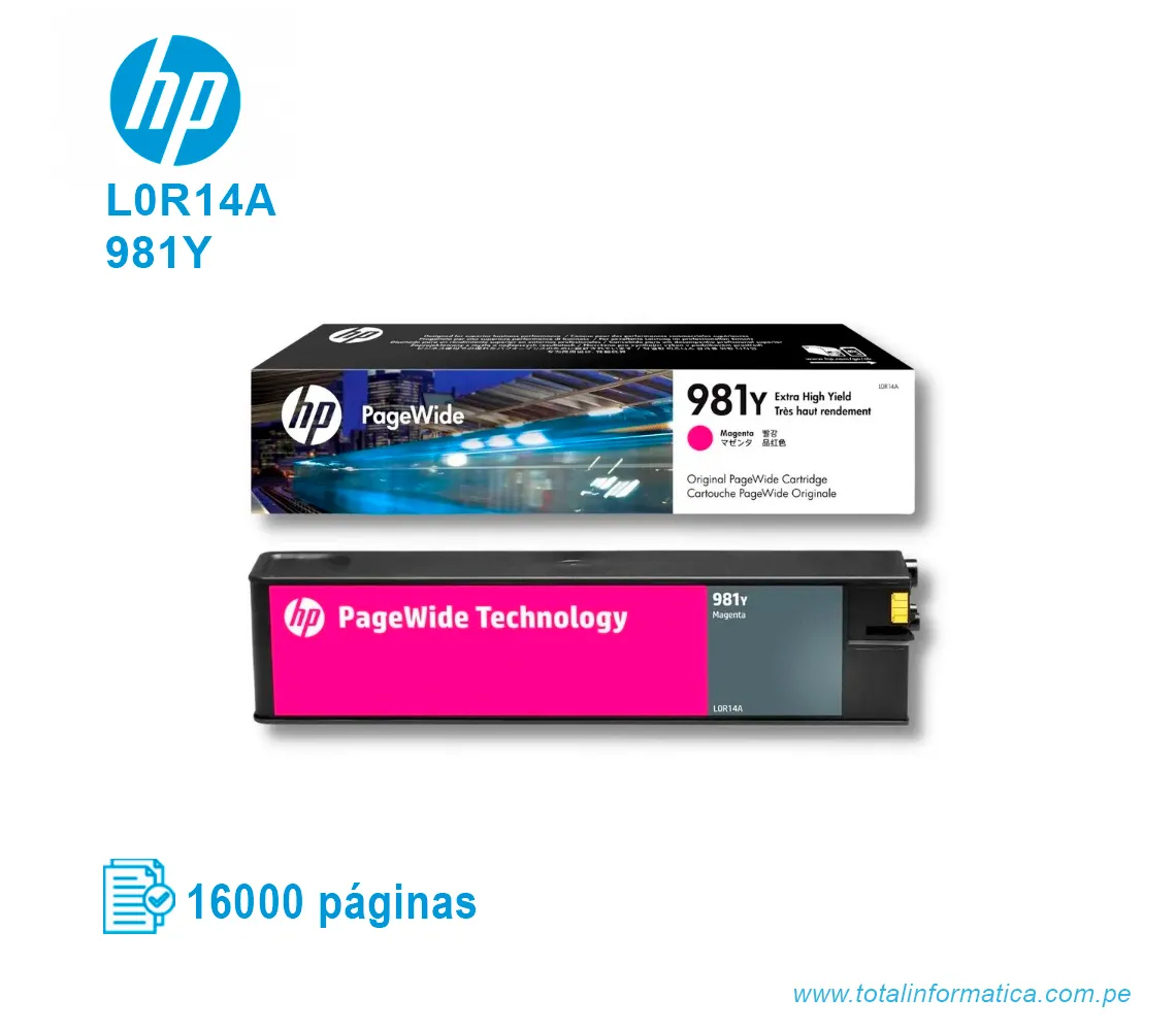 TINTA HP L0R14A PAGE WIDE PRO X556, X586 (981Y) MAGENTA (16,000 PAG) - imagen 2