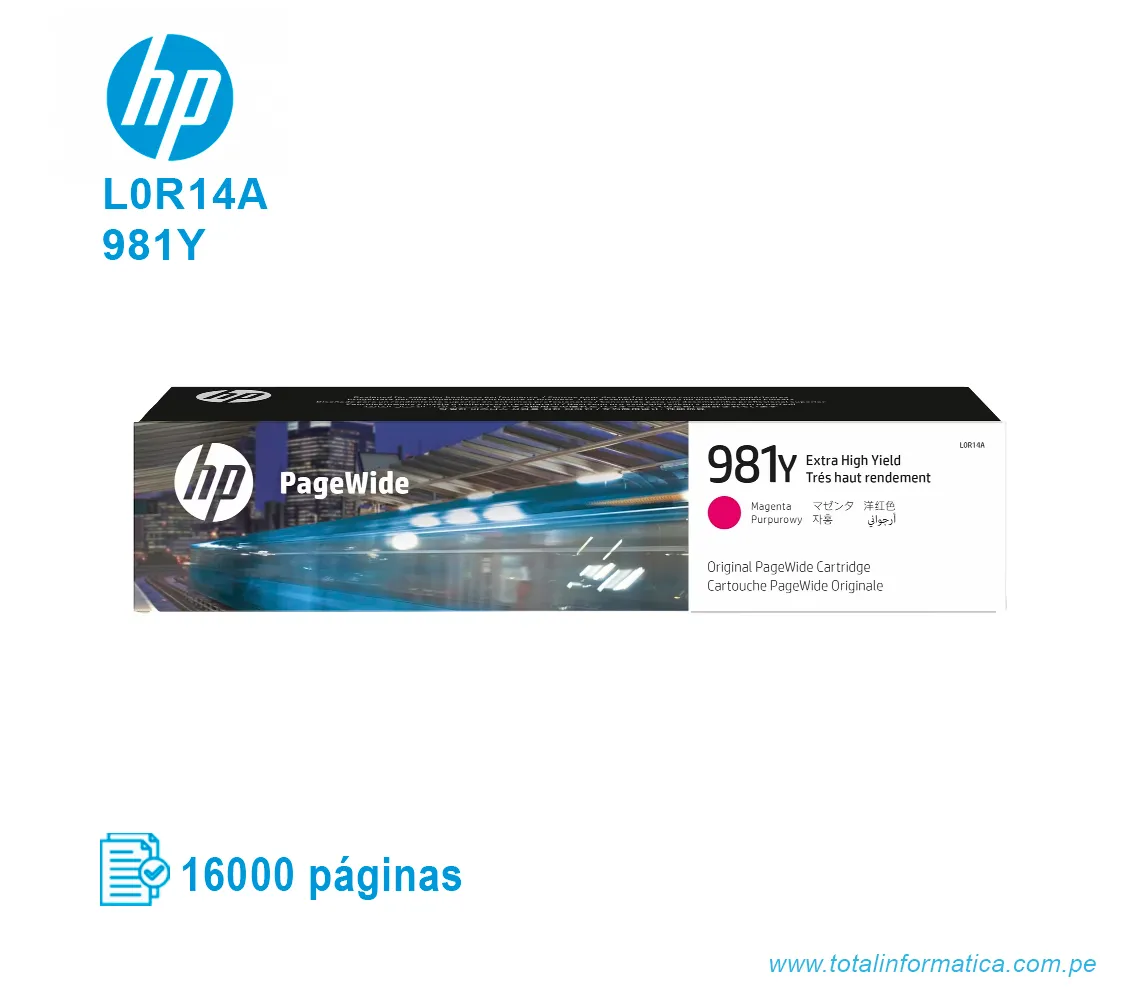 TINTA HP L0R14A PAGE WIDE PRO X556, X586 (981Y) MAGENTA (16,000 PAG) - imagen 1