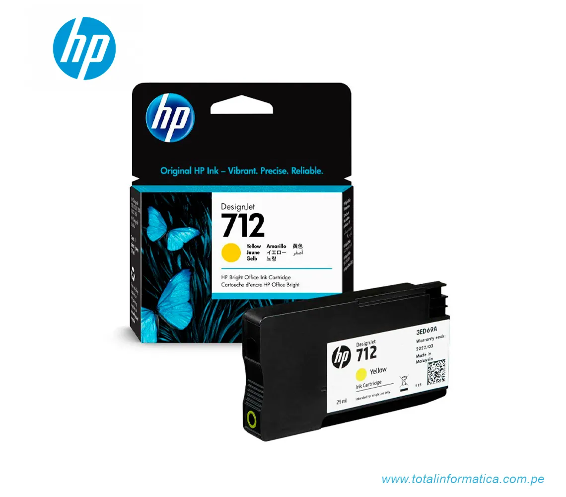 CARTUCHO DE TINTA AMARILLO HP 3ED69A(712A), 29ML, DESIGNJET T210, T230, T250, T630, T650 - imagen 2