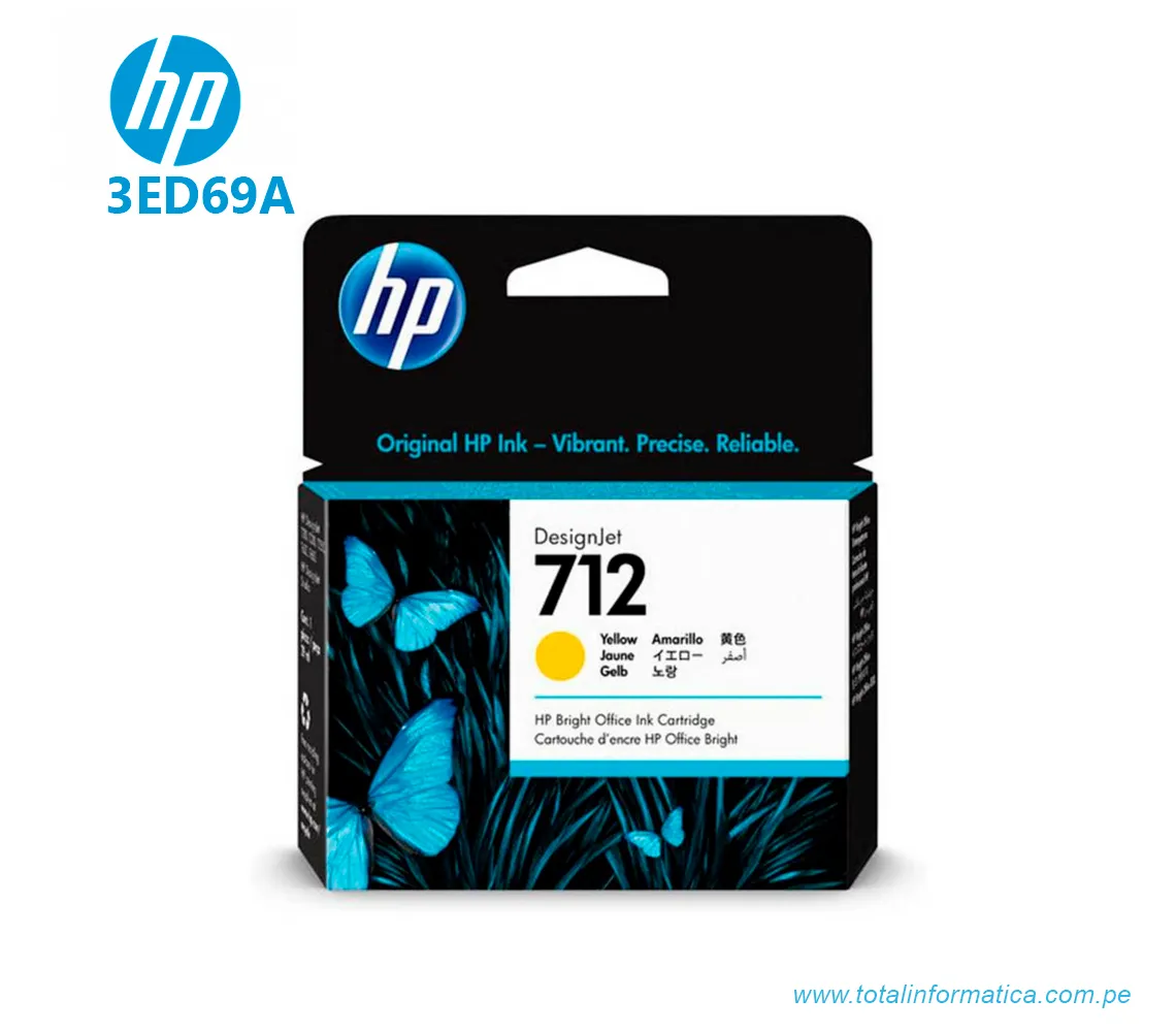 CARTUCHO DE TINTA AMARILLO HP 3ED69A(712A), 29ML, DESIGNJET T210, T230, T250, T630, T650 - imagen 1