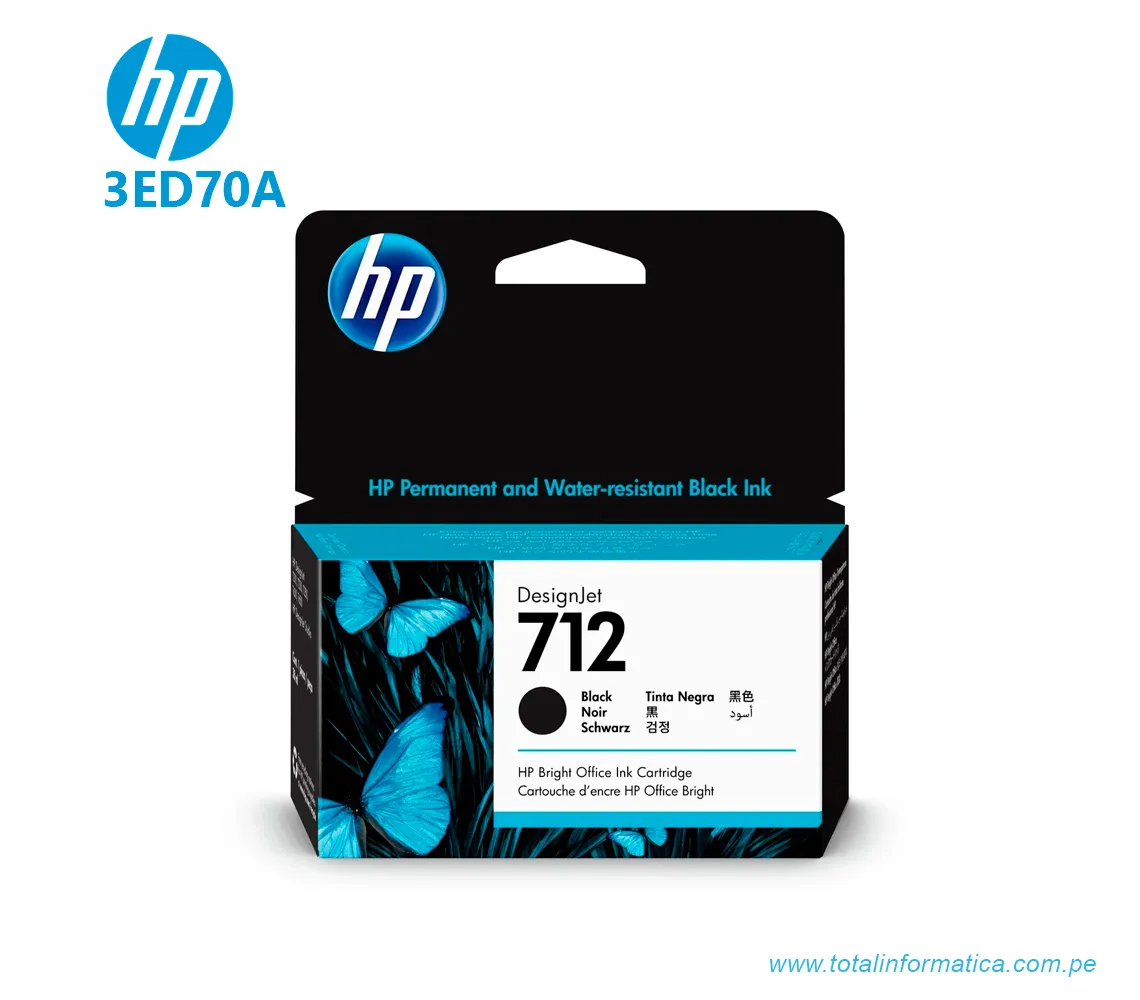 CARTUCHO DE TINTA NEGRO HP 3ED70A(712A), 38ML, DESIGNJET T210, T230, T250, T630, T650 - imagen 1
