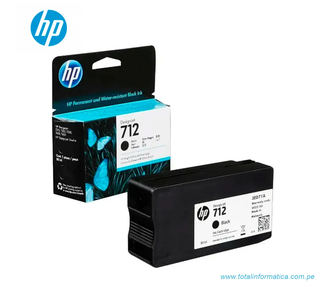 TINTA HP 3ED71A(712A) BLACK, 80ML, DESIGNJET T210, T230, T250, T630, T650 - imagen 2