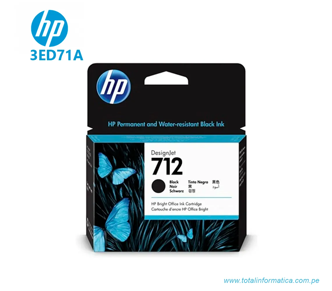 TINTA HP 3ED71A(712A) BLACK, 80ML, DESIGNJET T210, T230, T250, T630, T650 - imagen 1