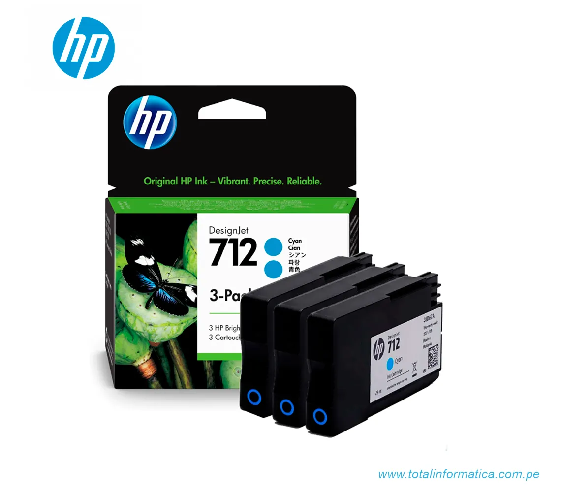 TINTA HP 3ED77A (712A) PAQUETE DE 3, 29ML CIAN, DESIGNJET T210, T230, T250, T630, T650 - imagen 2
