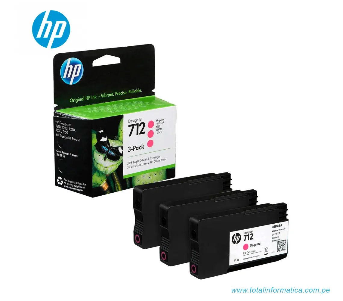 TINTA HP 3ED78A (712A) PAQUETE DE 3, 29ML MAGENTA, DESIGNJET T210, T230, T250, T630, T650 - imagen 2