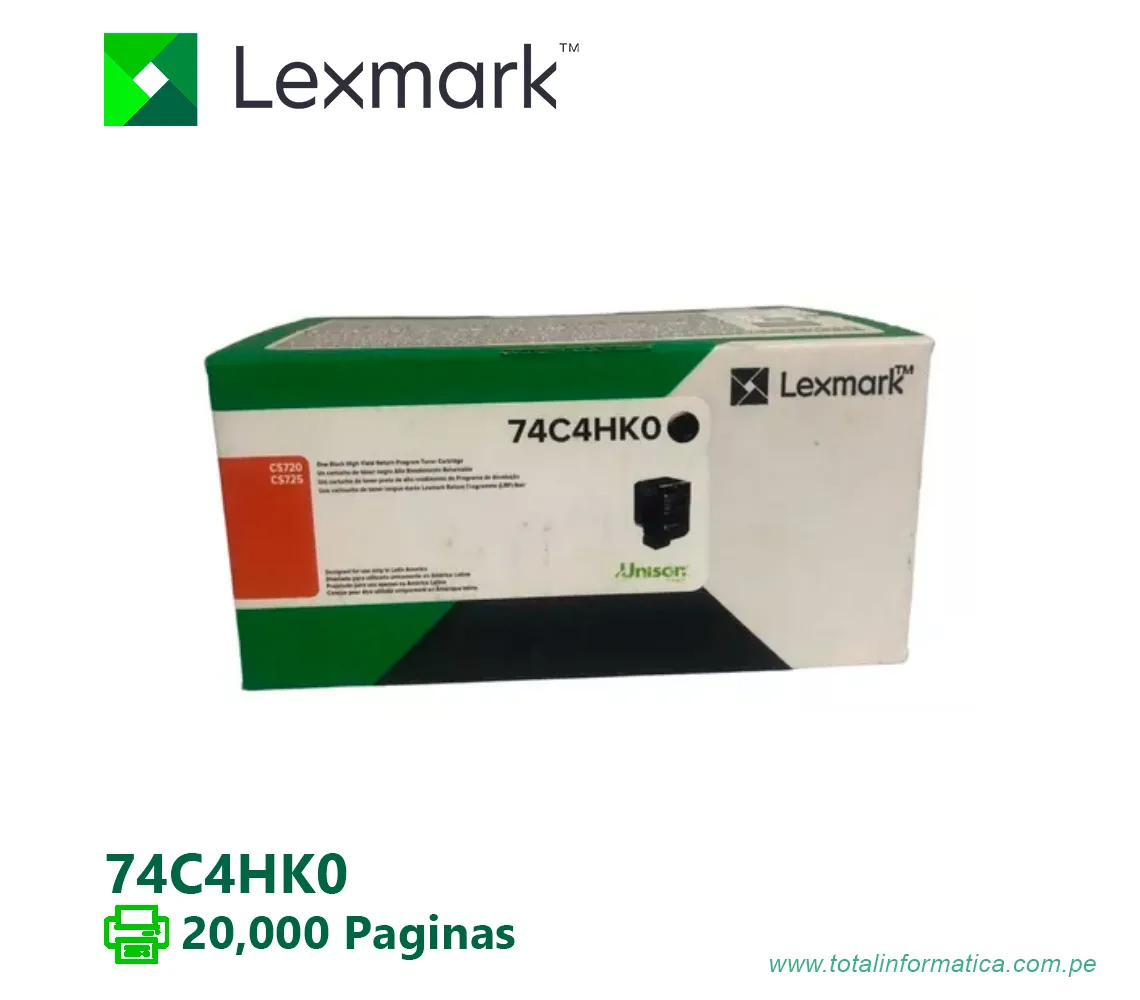 TONER LEXMARK ( 74C4HK0 ) CS72X BLACK CRTG HIGH  - imagen 1