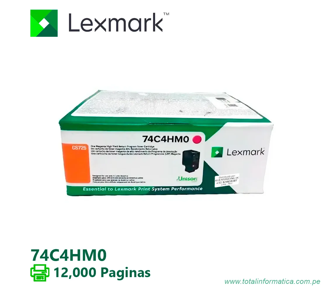 TONER LEXMARK ( 74C4HM0 ) CS72X MAGENTA, 12K PG - imagen 1