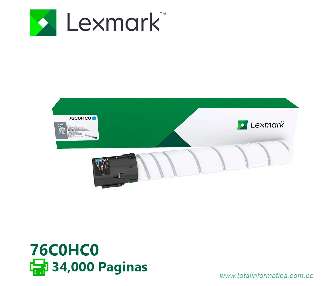 TONER LEXMARK ( 76C0HC0 ) CS923 CYAN, 34K PG - imagen 2