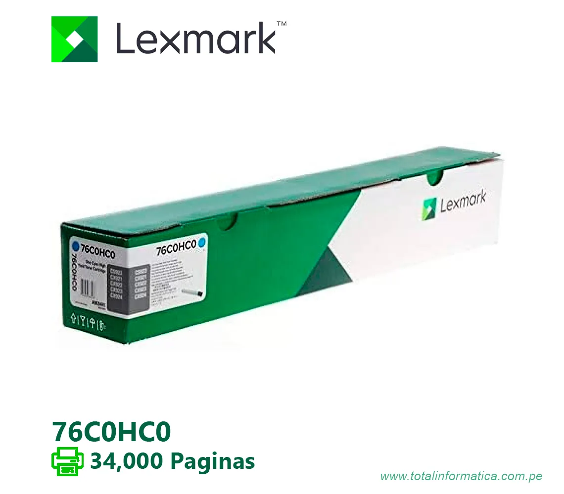 TONER LEXMARK ( 76C0HC0 ) CS923 CYAN, 34K PG - imagen 1