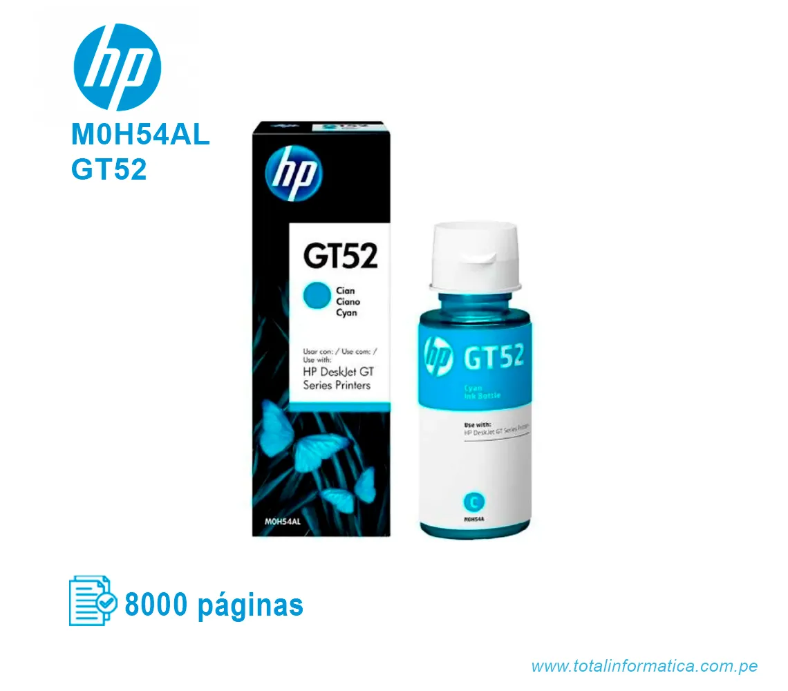 TINTA HP GT52 CYAN ( M0H54AL ) 8000 PÁG - imagen 1