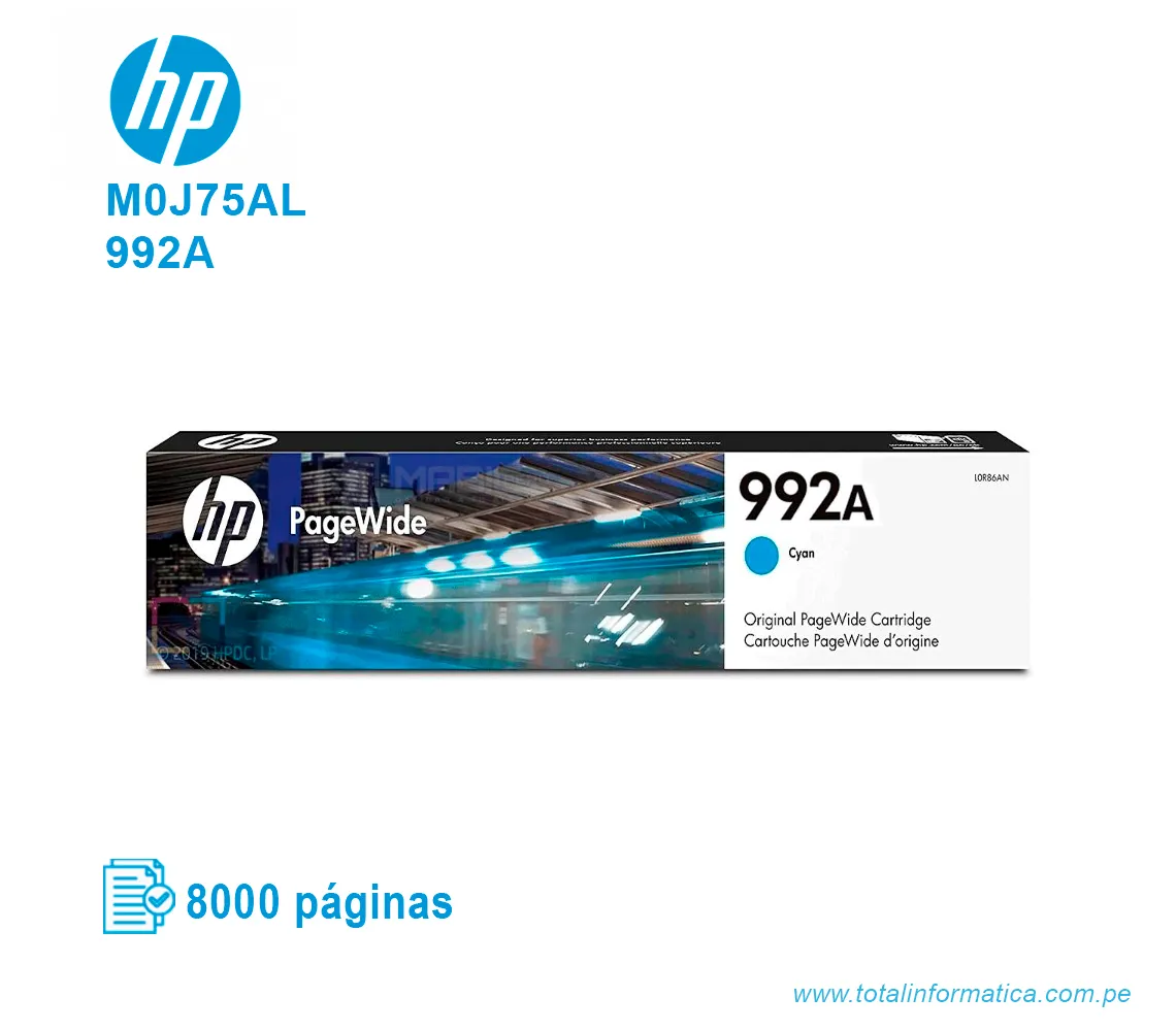TINTA HP 992A CYAN ( M0J75AL ) 8,000 PÁG - imagen 1