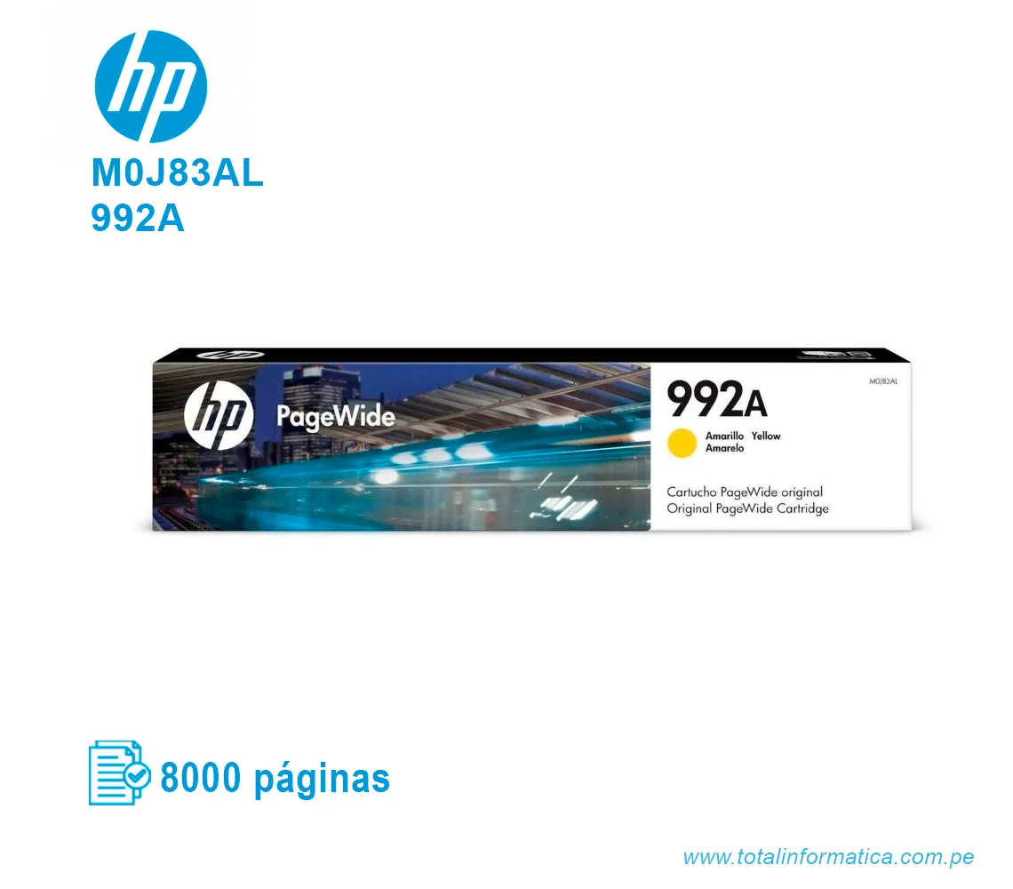 TINTA HP 992A YELLOW ( M0J83AL ) 8,000 PÁG - imagen 1