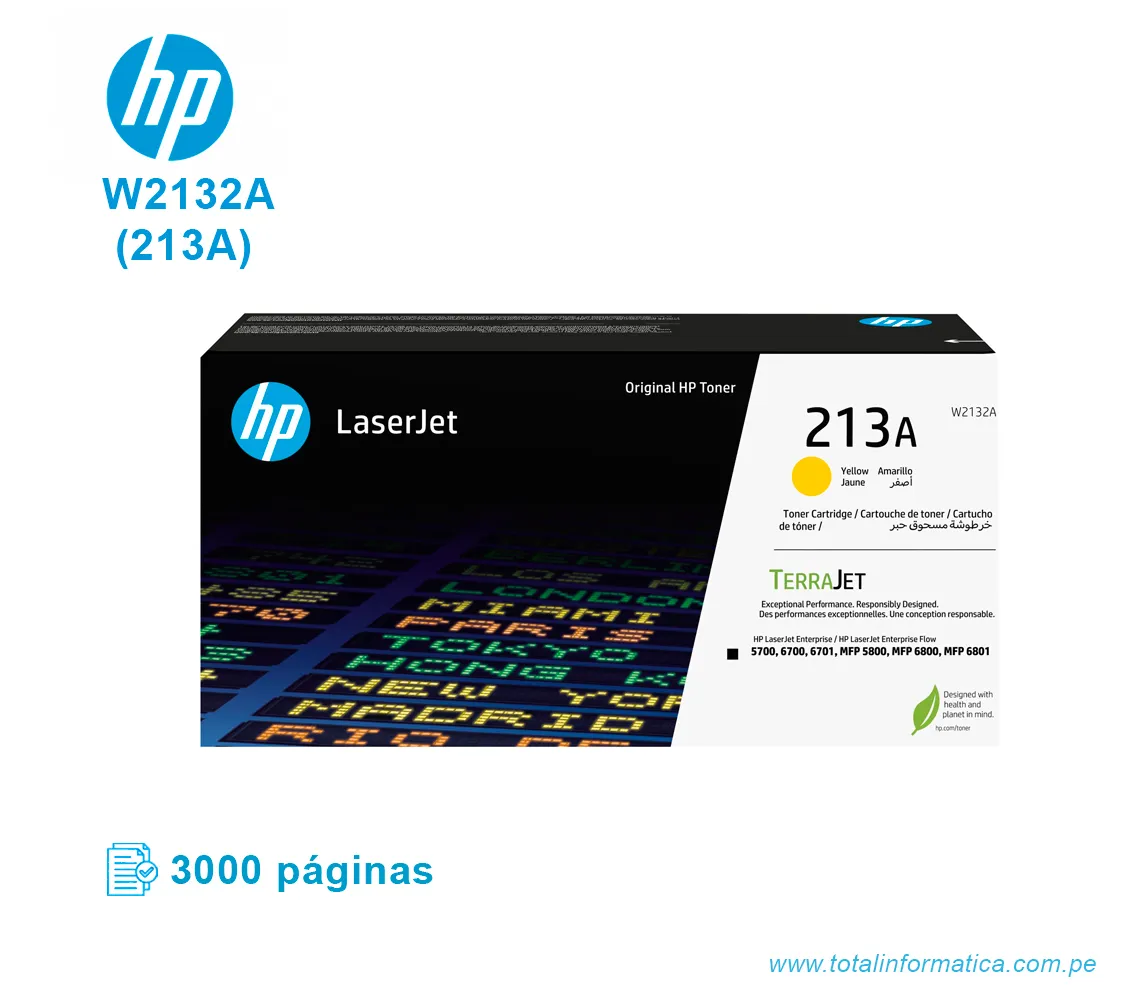 CARTUCHO DE TONER HP W2132A(213A) LJ 5800 ENT. YELLOW 3KPGS - imagen 1