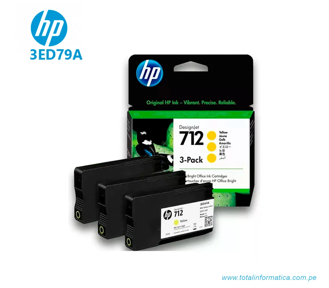 TINTA HP 3ED79A (712A) PAQUETE DE 3, 29ML AMARILLO, DESIGNJET T210, T230, T250, T630, T650 - imagen 2