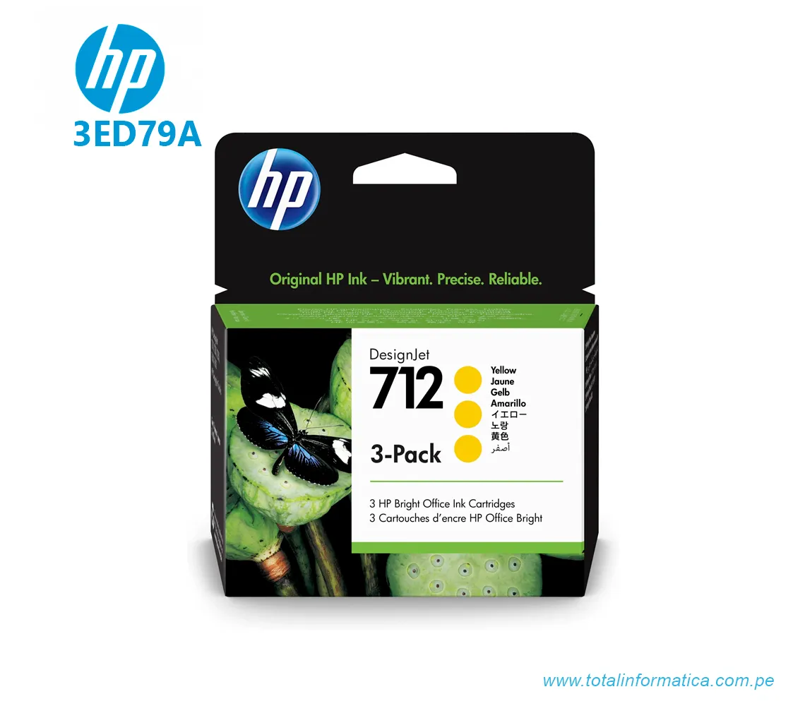 TINTA HP 3ED79A (712A) PAQUETE DE 3, 29ML AMARILLO, DESIGNJET T210, T230, T250, T630, T650 - imagen 1