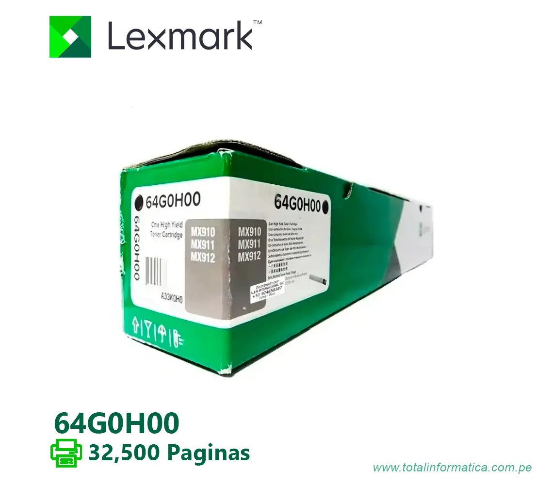 TONER LEXMARK (64G0H00) NEGRO MX910de,MX912dxe,MX911dte,Serie MX910 32,500 PG - imagen 1