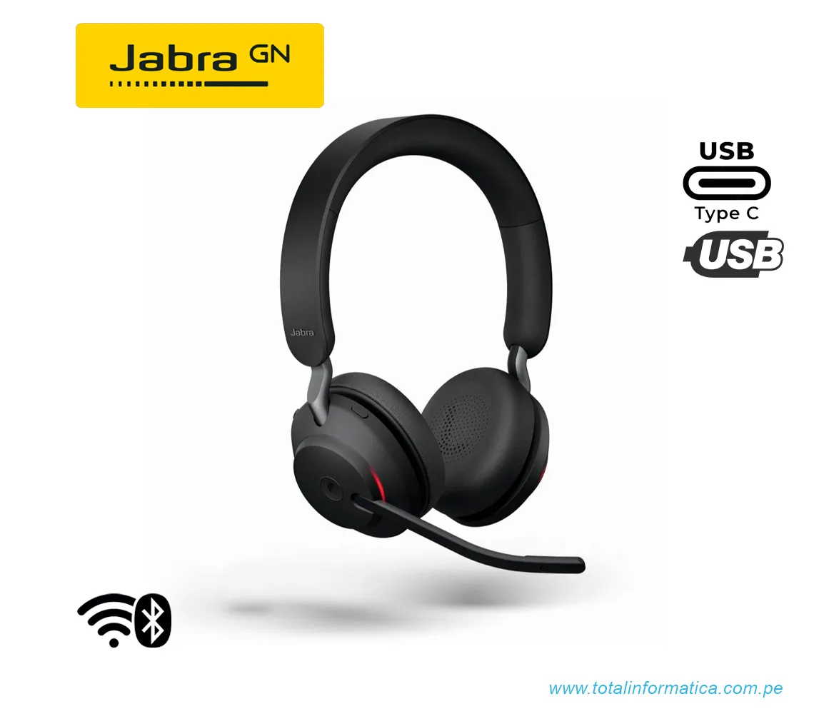 AUDIFONOS CON MICROFONO JABRA EVOLVE2 65 STEREO, INALAMBRICO, USB-A/BLUETOOTH, NEGRO(26599-999-999)  - imagen 1