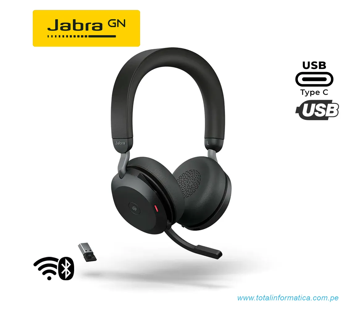 AUDIFONOS CON MICROFONO JABRA EVOLVE2 75 STEREO, INALAMBRICO, USB-A/BLUETOOTH, NEGRO(27599-999-999)  - imagen 2