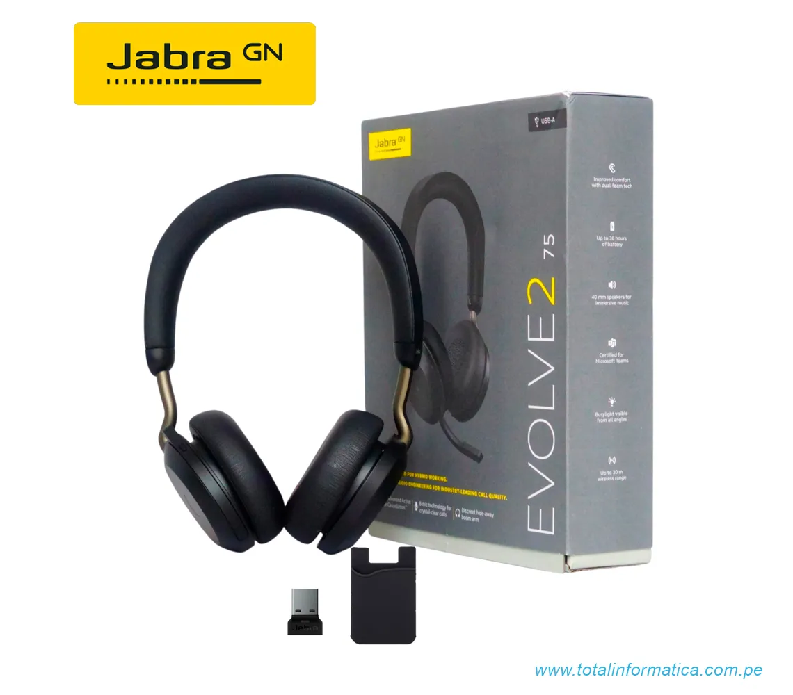 AUDIFONOS CON MICROFONO JABRA EVOLVE2 75 STEREO, INALAMBRICO, USB-A/BLUETOOTH, NEGRO(27599-999-999)  - imagen 4