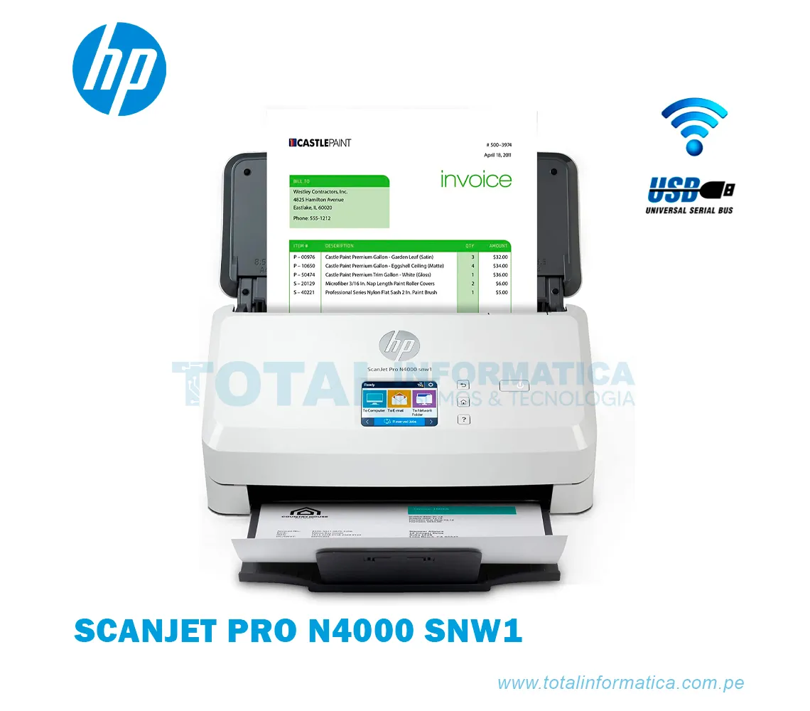 ESCÁNER HP SCANJET PRO N4000 SNW1 6FW08A, 40 PPM/80 IPM - imagen 1