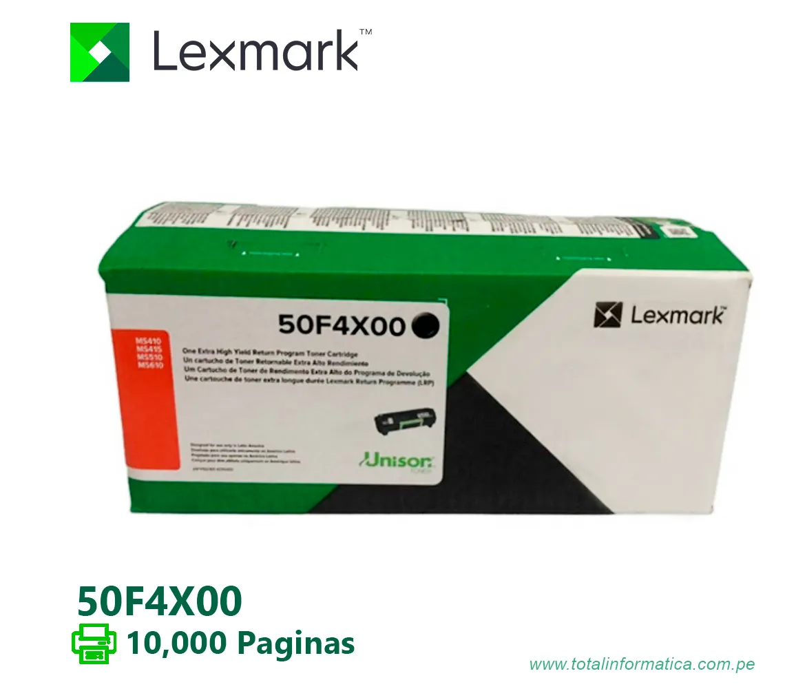 TONER LEXMARK (50F4X00) NEGRO MS610,MS410,MS415 10,000PG - imagen 1