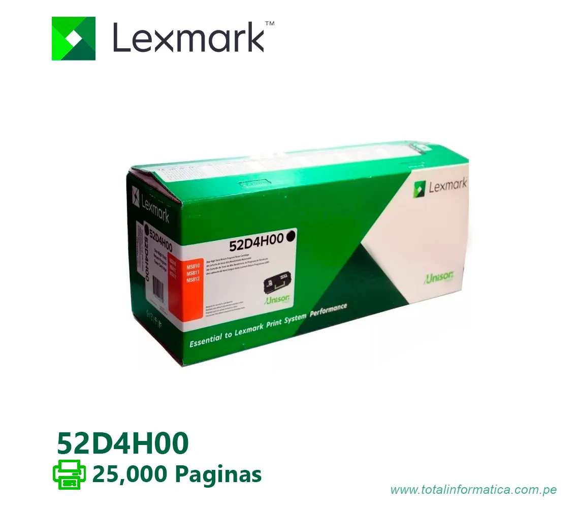 TONER LEXMARK (52D4H00) NEGRO MS821,MS811,MS812,MS810 25,000PG - imagen 1