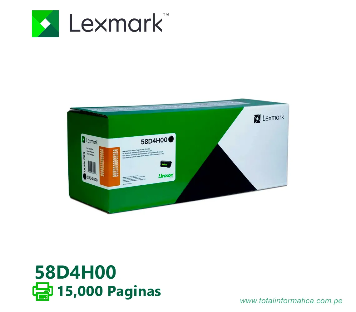 TONER LEXMARK (58D4H00) NEGRO MX826,MX822,MS821,MS823,MS826,MX722 15,000PG - imagen 1