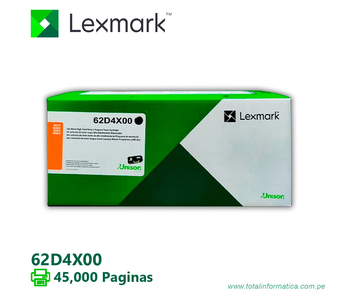 TONER LEXMARK 624X ( 62D4X00 ) BLACK EXTRA ALTO RENDIMIENTO, 45K PG - imagen 1