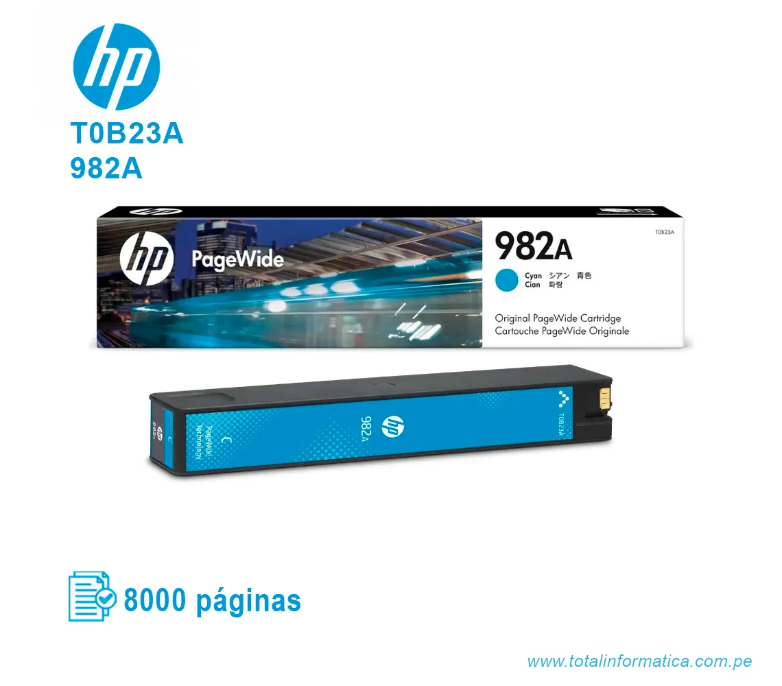 TINTA HP 982A CYAN ( T0B23A ) 8,000 PÁG - imagen 2