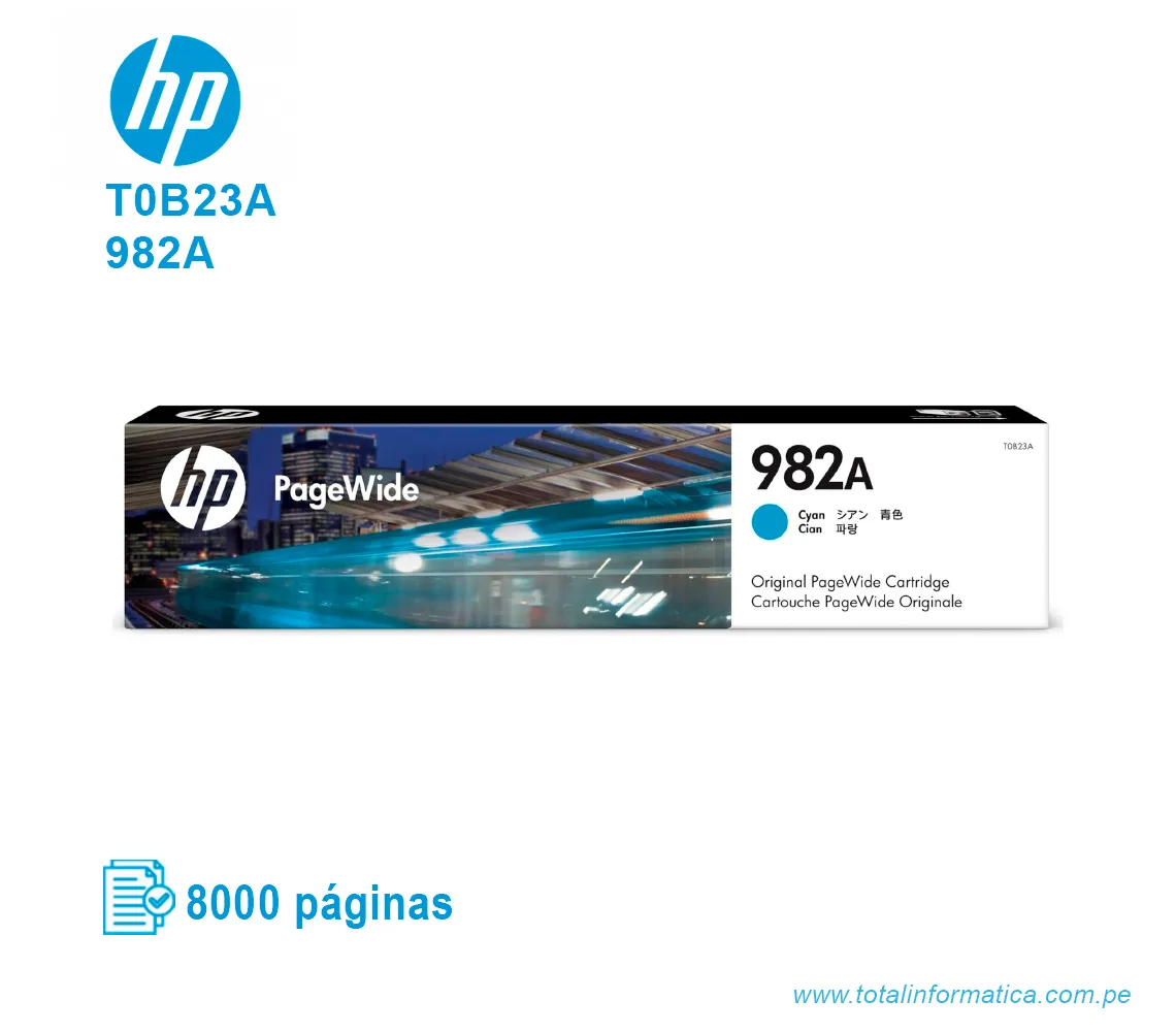 TINTA HP 982A CYAN ( T0B23A ) 8,000 PÁG - imagen 1