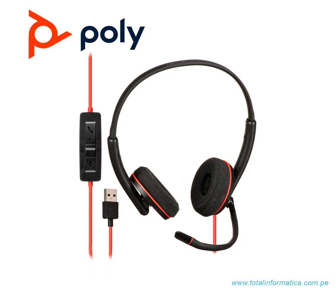 AURICULARES ESTEREO POLY BLACKWIRE 3220 USB-A, NEGRO - imagen 2
