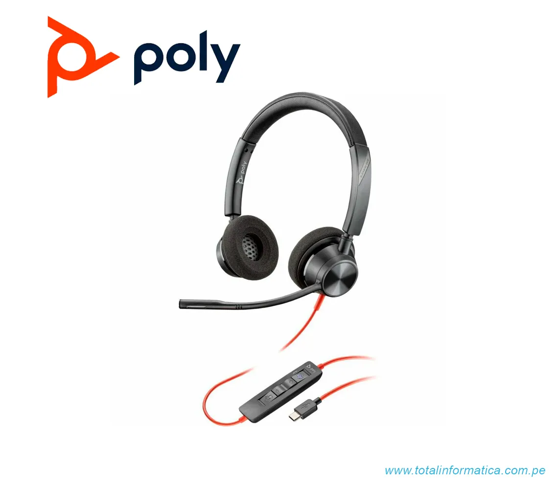 AURICULARES ESTEREO POLY BLACKWIRE 3320 USB-C + adaptador USB-C/A + CERTIFICADOS POR MICROSOFT TEAMS - imagen 1