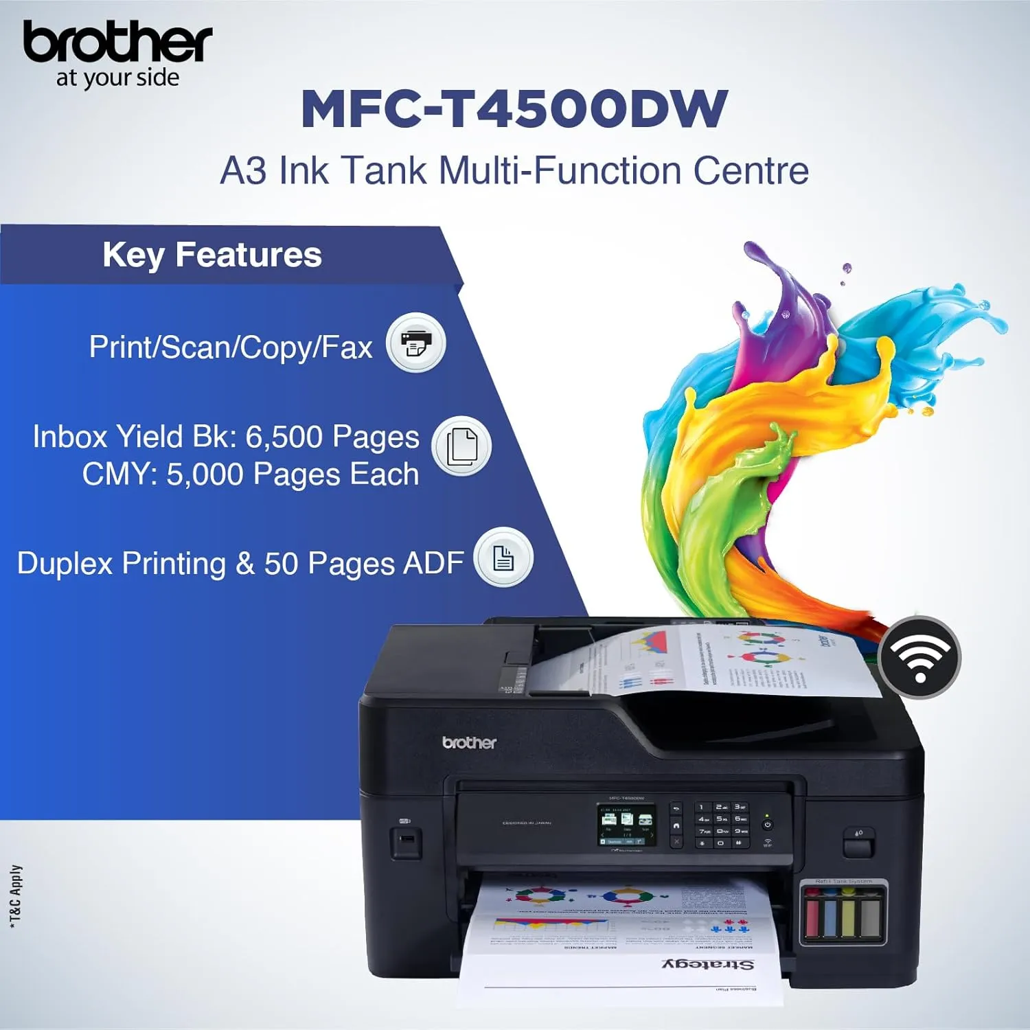 IMPRESORA BROTHER MFC-T4500DW, WIFI, DUPLEX, A3, COLOR - imagen 3